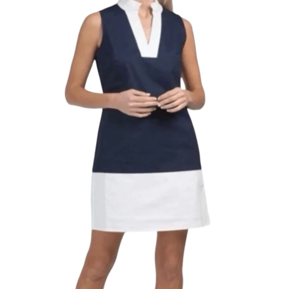 STS Sail to Sable Sleeveless Shift Dress Color Block Navy & White Size Large
